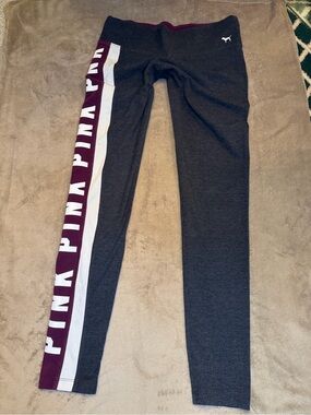 PINK Victoria's Secret Grey & Burgundy Leggings Size M